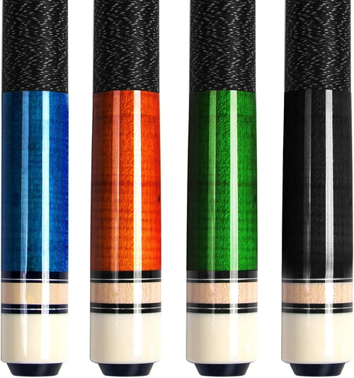58in Pool Cue Set 4 Sticks 13mm Tip Canadian Maple 18–21oz Linen Grip