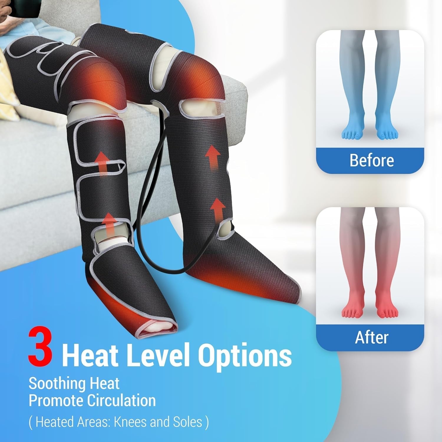 Leg Foot Calf Massager with Heat Air Compression Wraps Pain Relief