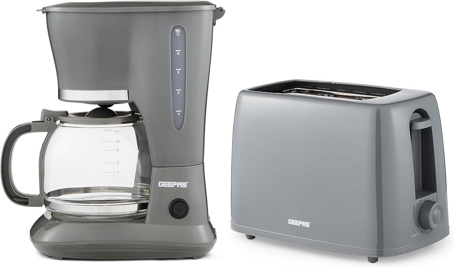 Filter Coffee Maker & 2-Slice Toaster Set | Large 1.5L Brewer | 650W Toaster