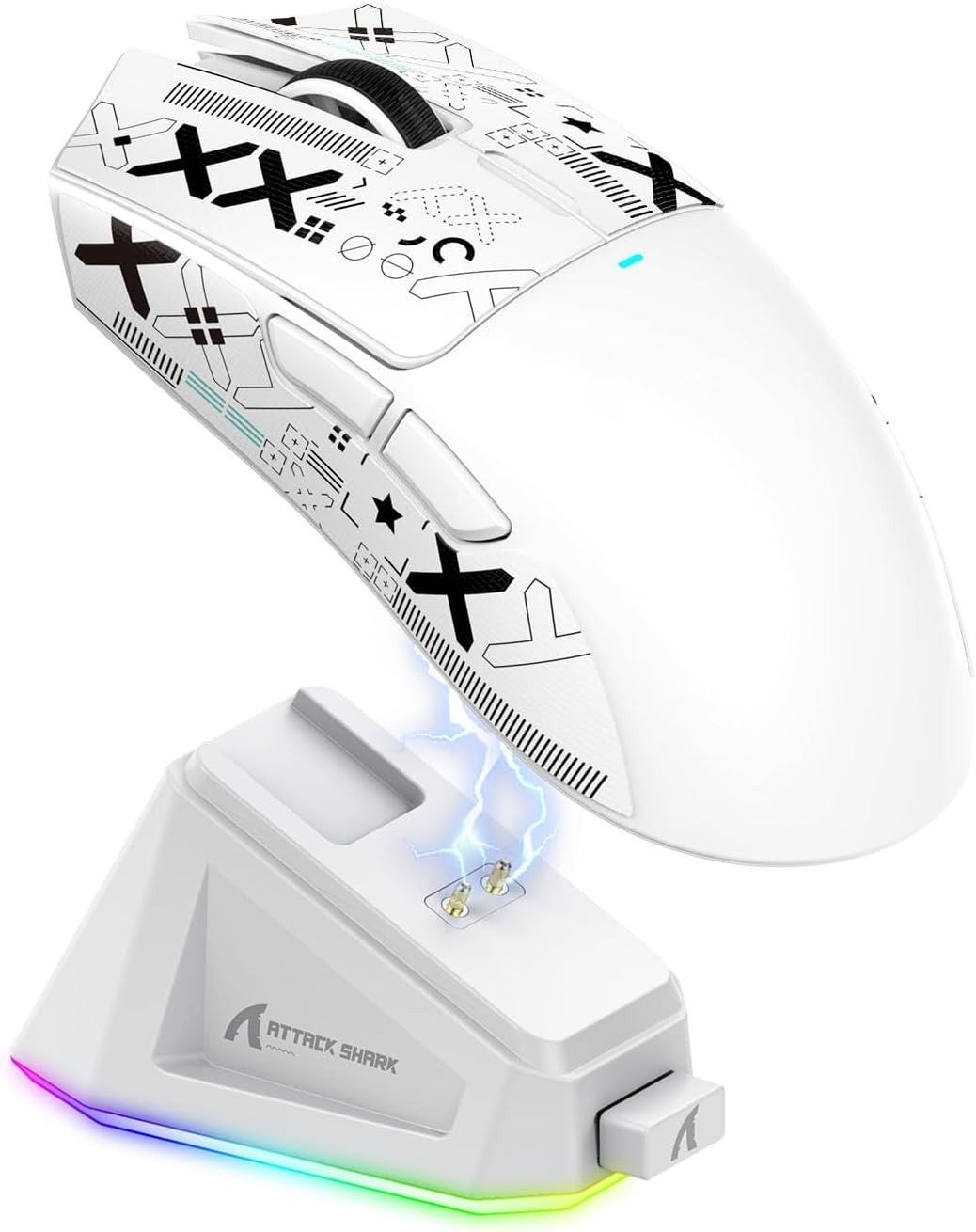 Wireless Gaming Mouse 22000 DPI RGB Dock BT 2.4G USB White Grip
