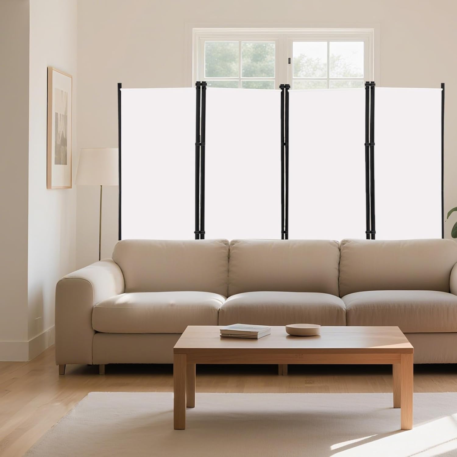 4 Panel Freestanding Room Divider Folding Privacy Screen 203x183cm White