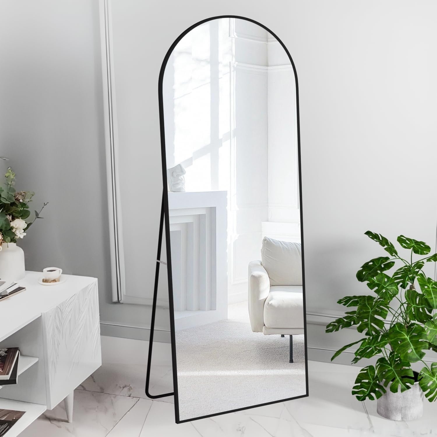 Arch Full Length Mirror 162x53cm Black Wall Leaning Floor Standing Modern