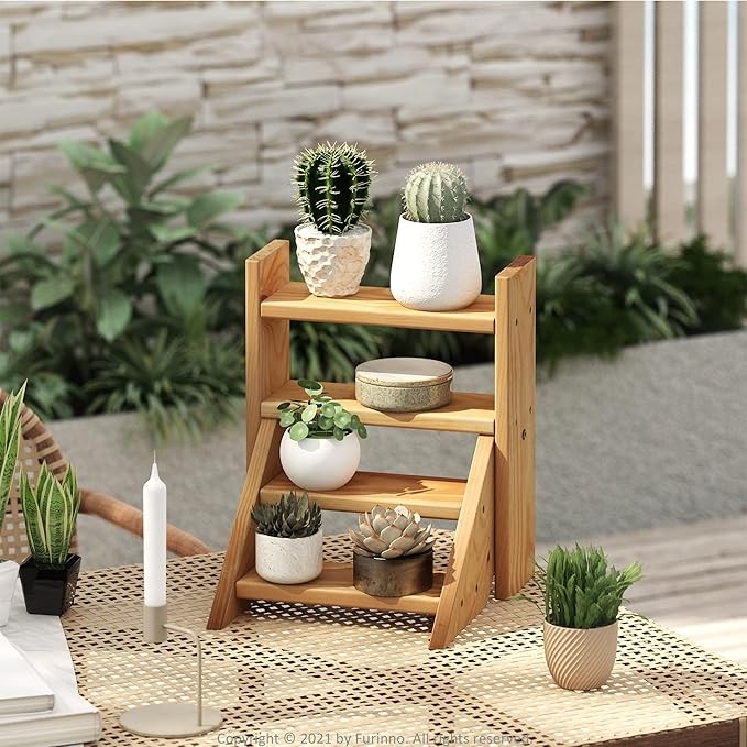 Pine Wood Plant Stand Indoor Outdoor Staircase Flower Pot Display Shelf