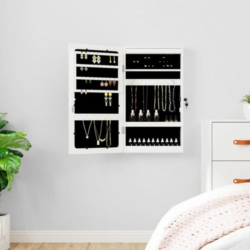 LED Mirror Jewellery Cabinet Wall Mounted White Lockable Makeup Storage