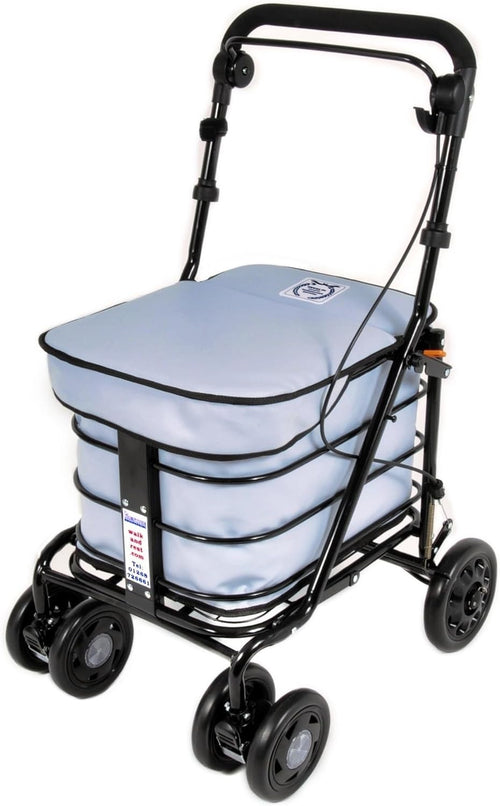Folding Mobility Shopper Trolley Seat Handbrake 6 Wheels Sky Blue