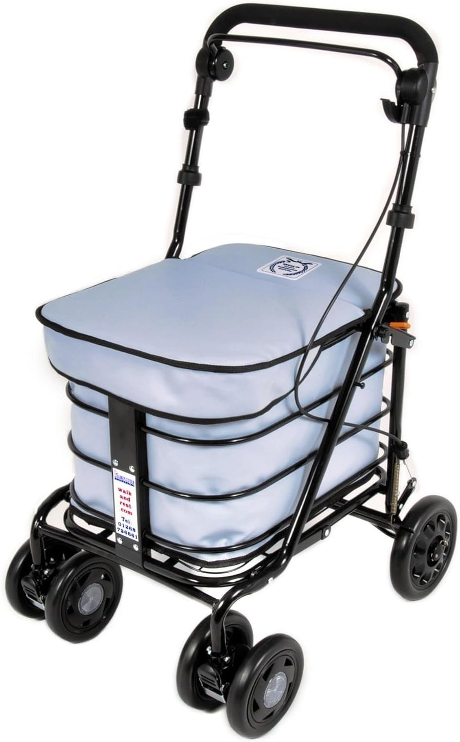 Folding Mobility Shopper Trolley Seat Handbrake 6 Wheels Sky Blue