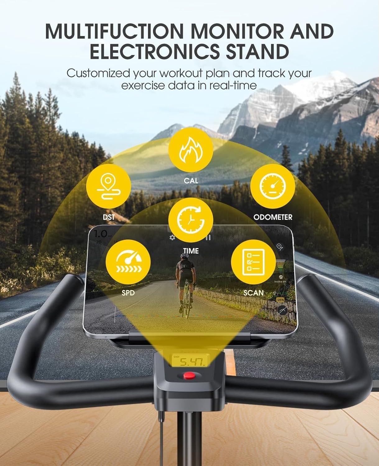 Quiet Magnetic Spin Bike w/ APP, LCD Monitor, 15kg Flywheel & 350lb Capacity
