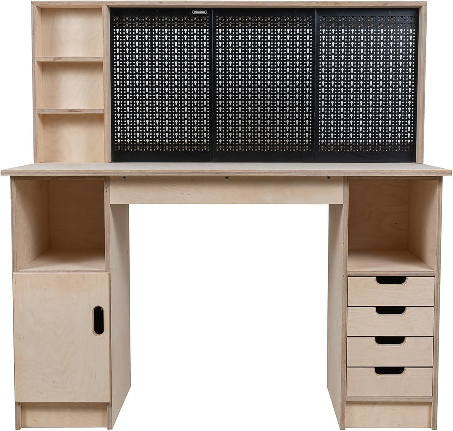 Olympus 3.5 Wooden Workbench with Storage Cabinet & HD Pegboard – Heavy Duty 5ft