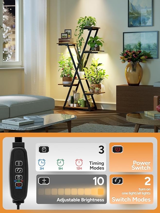 7 Tier Metal Plant Stand with Grow Lights Indoor Tall Flower Shelf Display Rack