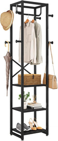 Black Industrial Coat Rack with Shelves & Hooks Freestanding Hall Stand