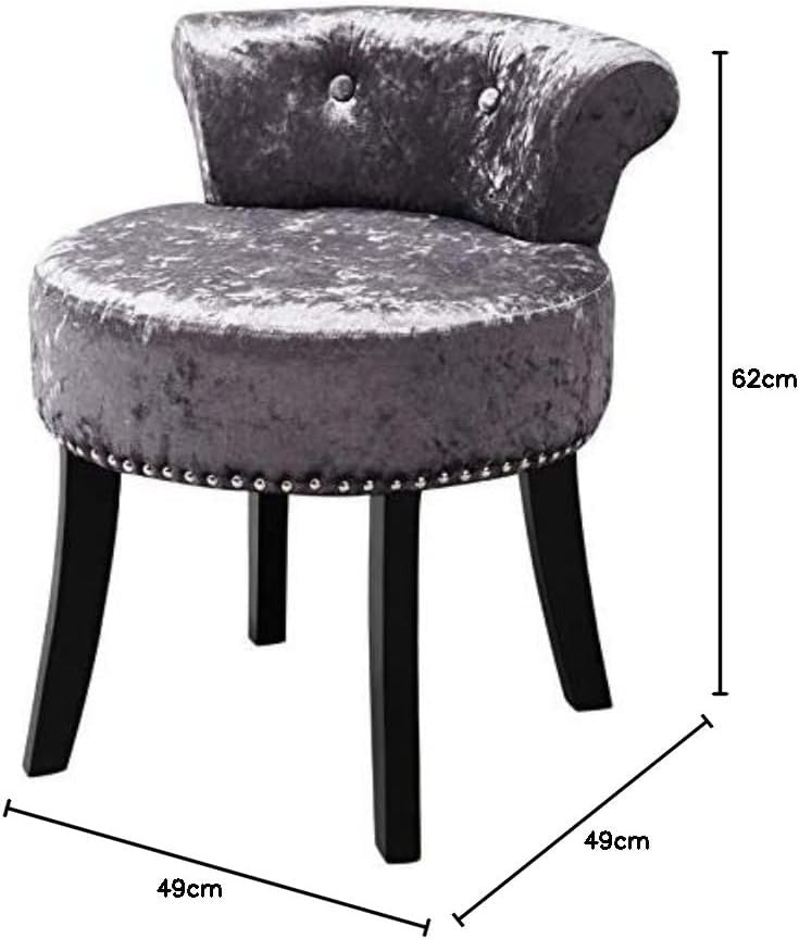 Dark Grey Ice Velvet Dressing Table Stool Low Back Wood Legs Footstool