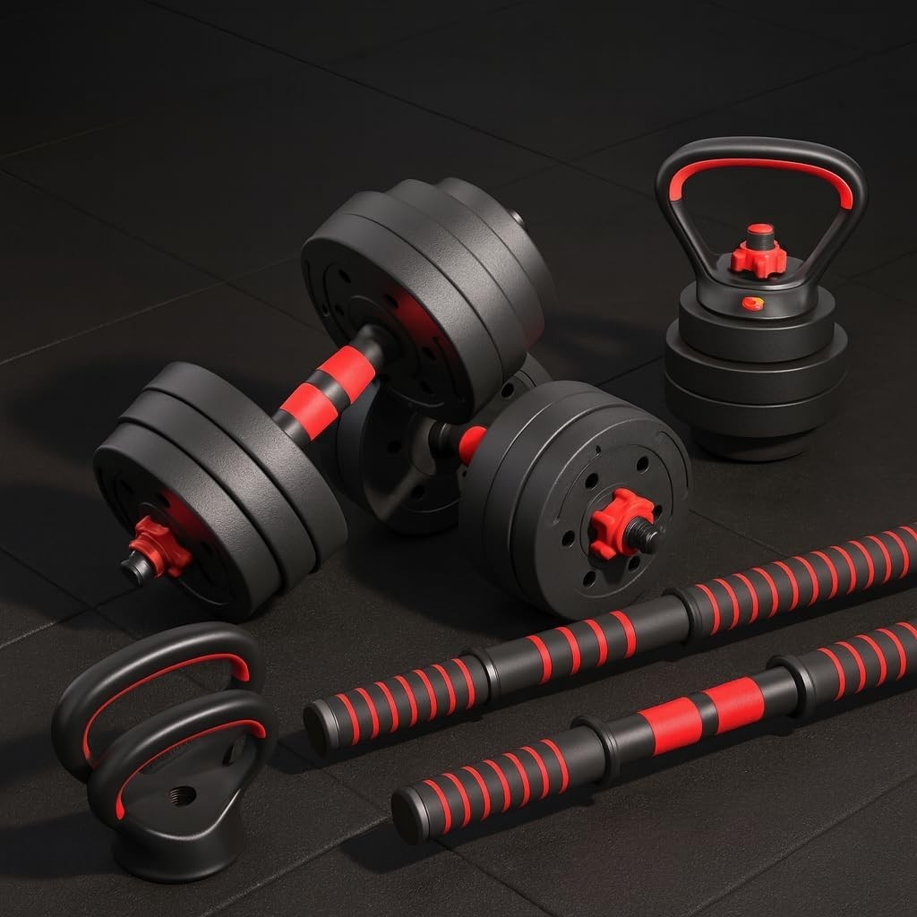6-in-1 Adjustable Dumbbell Barbell Kettlebell Set 20kg Home Gym Weights