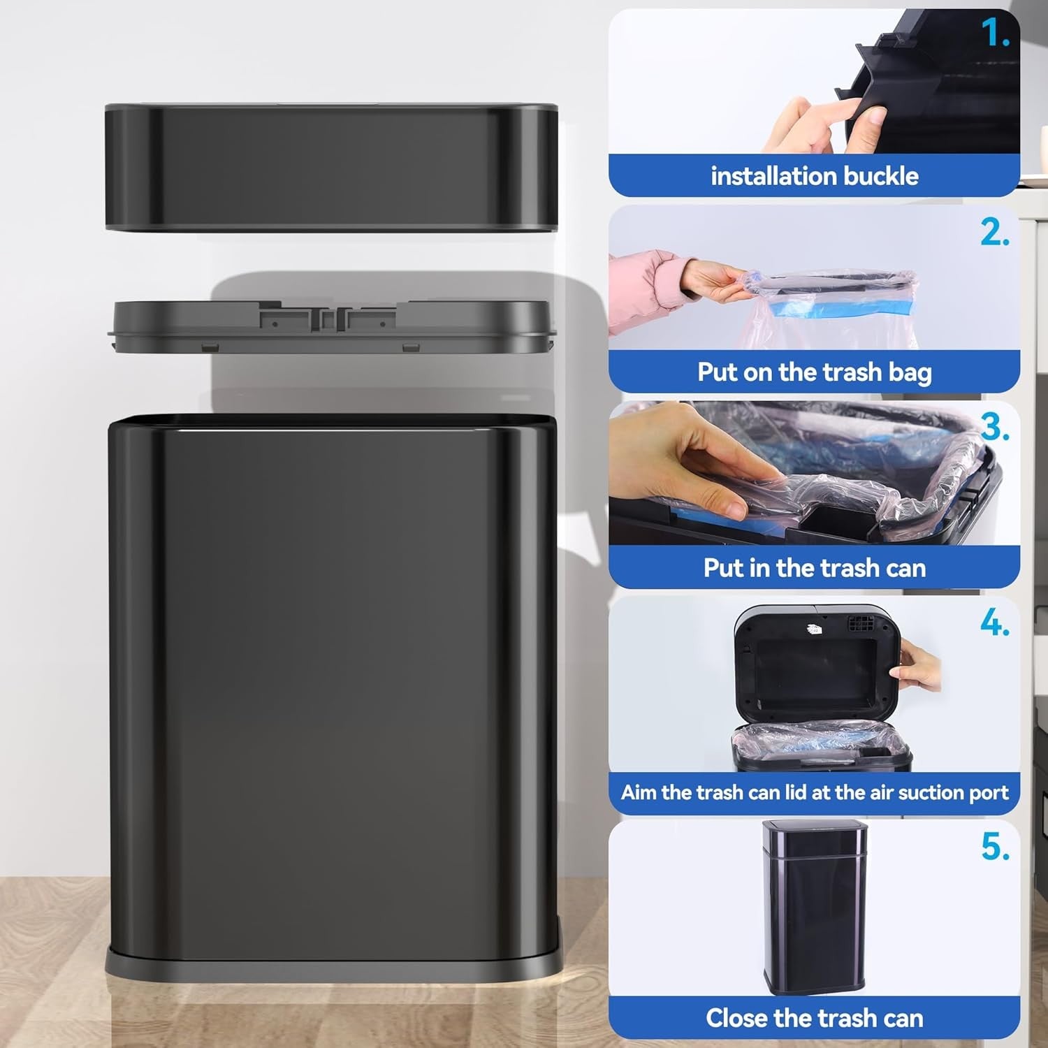 6 Gallon Touchless Kitchen Bin 360° Sensor Stainless Steel Soft Close
