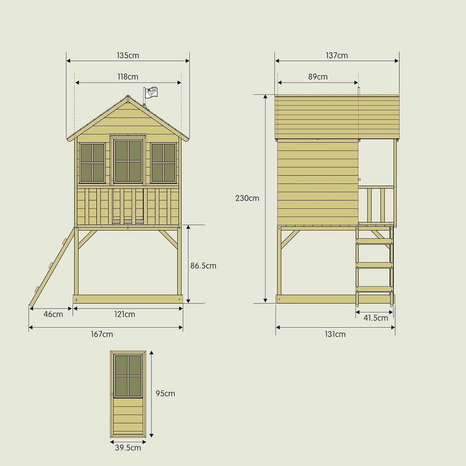 Large Wooden Kids Playhouse Tower Outdoor w Veranda Sandpit Ladder