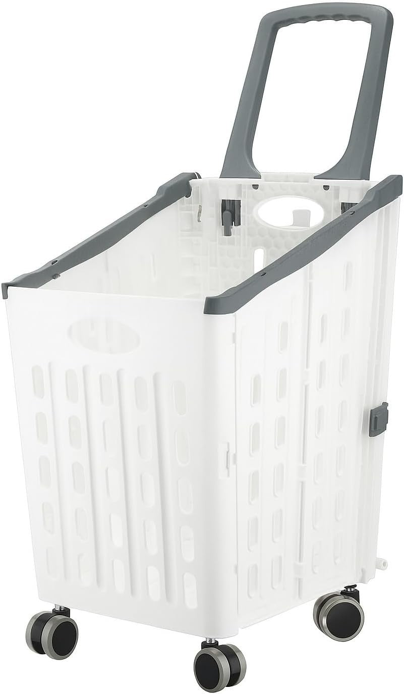 Foldable Shopping Trolley Cart Large Capacity Silent Wheels White