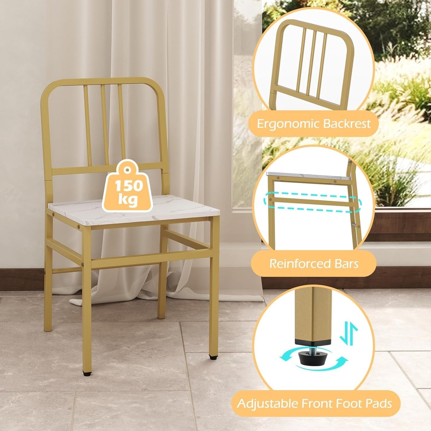 3 Piece Space-Saving Dining Table Set with Storage Rack & Gold Metal Legs
