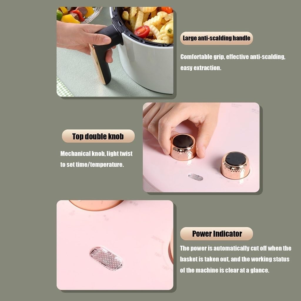 3.7L Air Fryer Oil Free Smart Multi Cooker Double Knob Pink