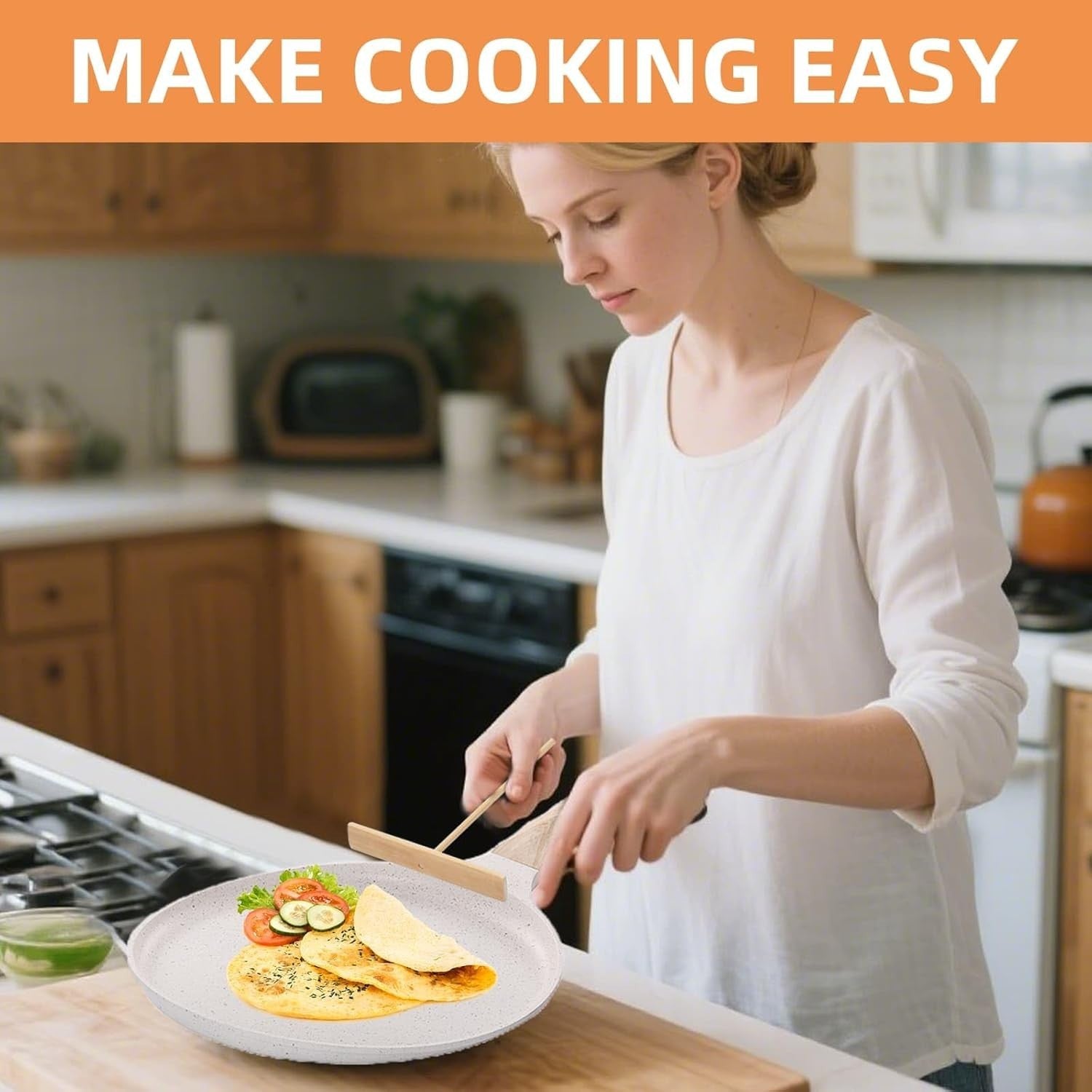 24cm White Non-Stick Crepe & Pancake Pan – Induction, Gas & Electric Hob