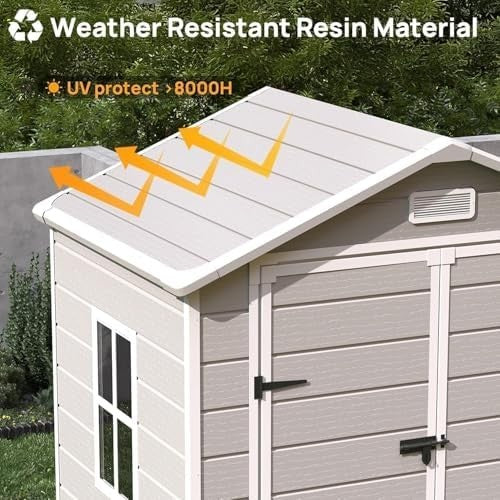 Amopatio 6x4.5ft Resin Garden Storage Shed Lockable Tool Bike Patio Sandstone