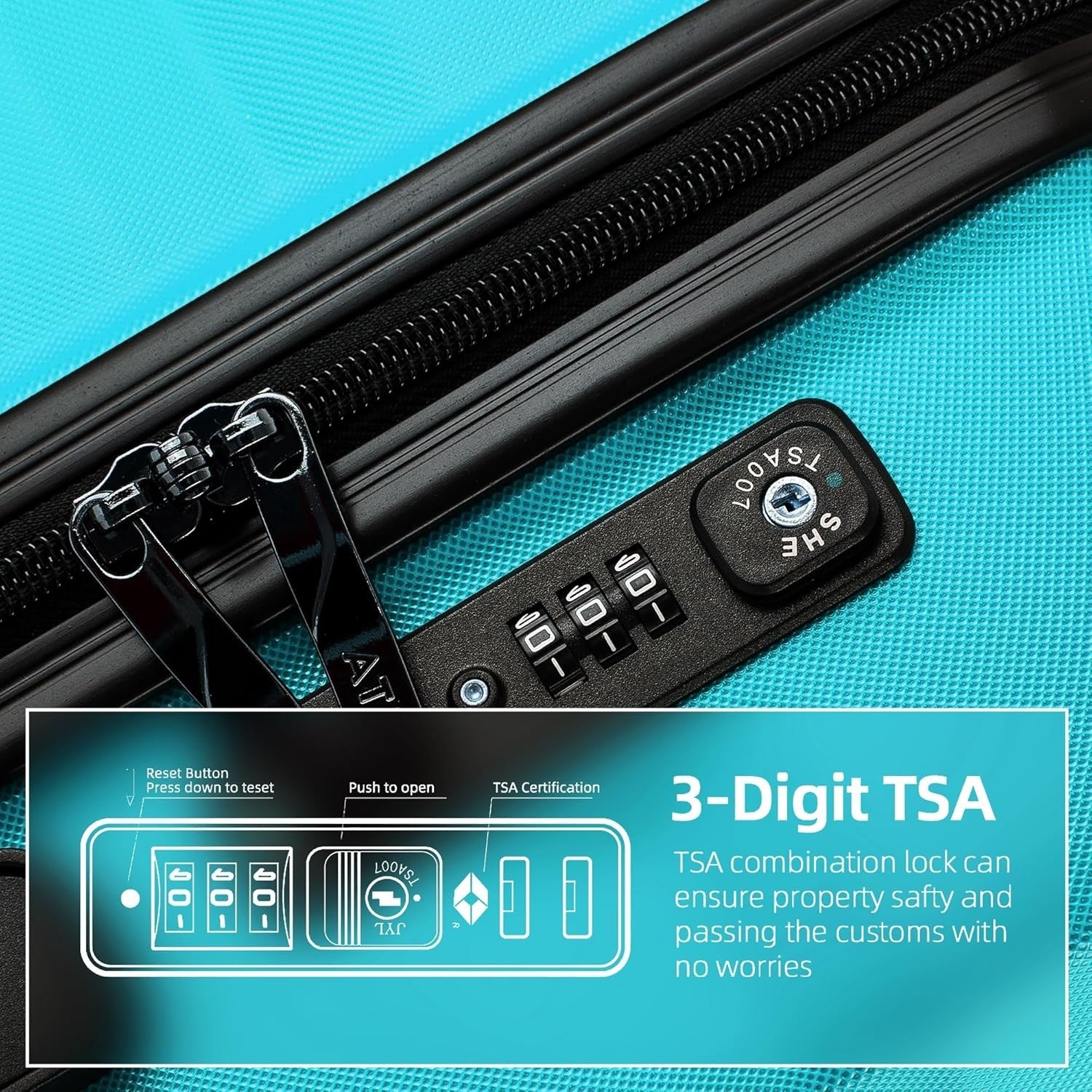 Medium ABS Hard Shell Suitcase 4 Spinner Wheels TSA Lock 65L Mint