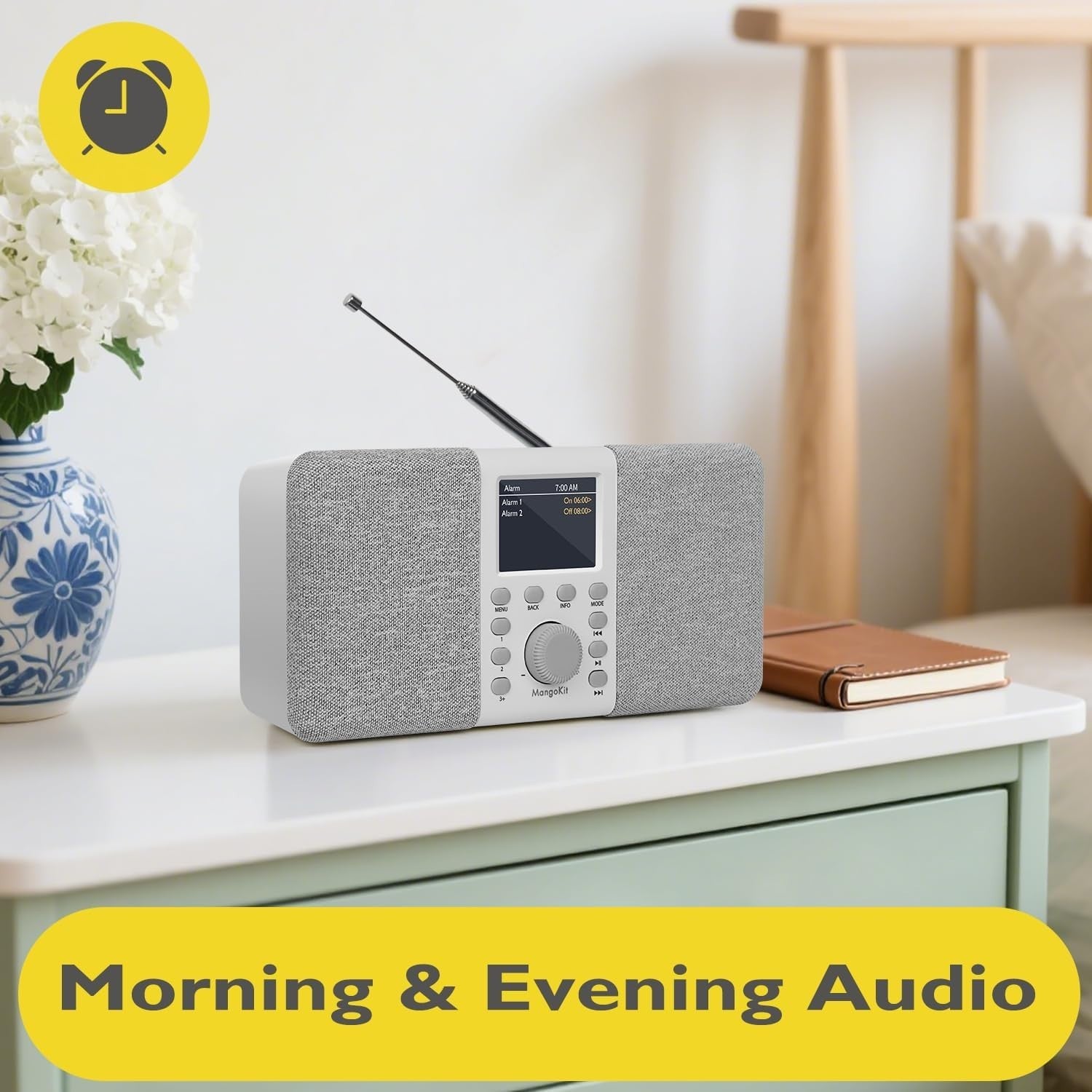 Stereo DAB DAB+ FM Radio Bluetooth Portable Alarm Kitchen Stone Grey