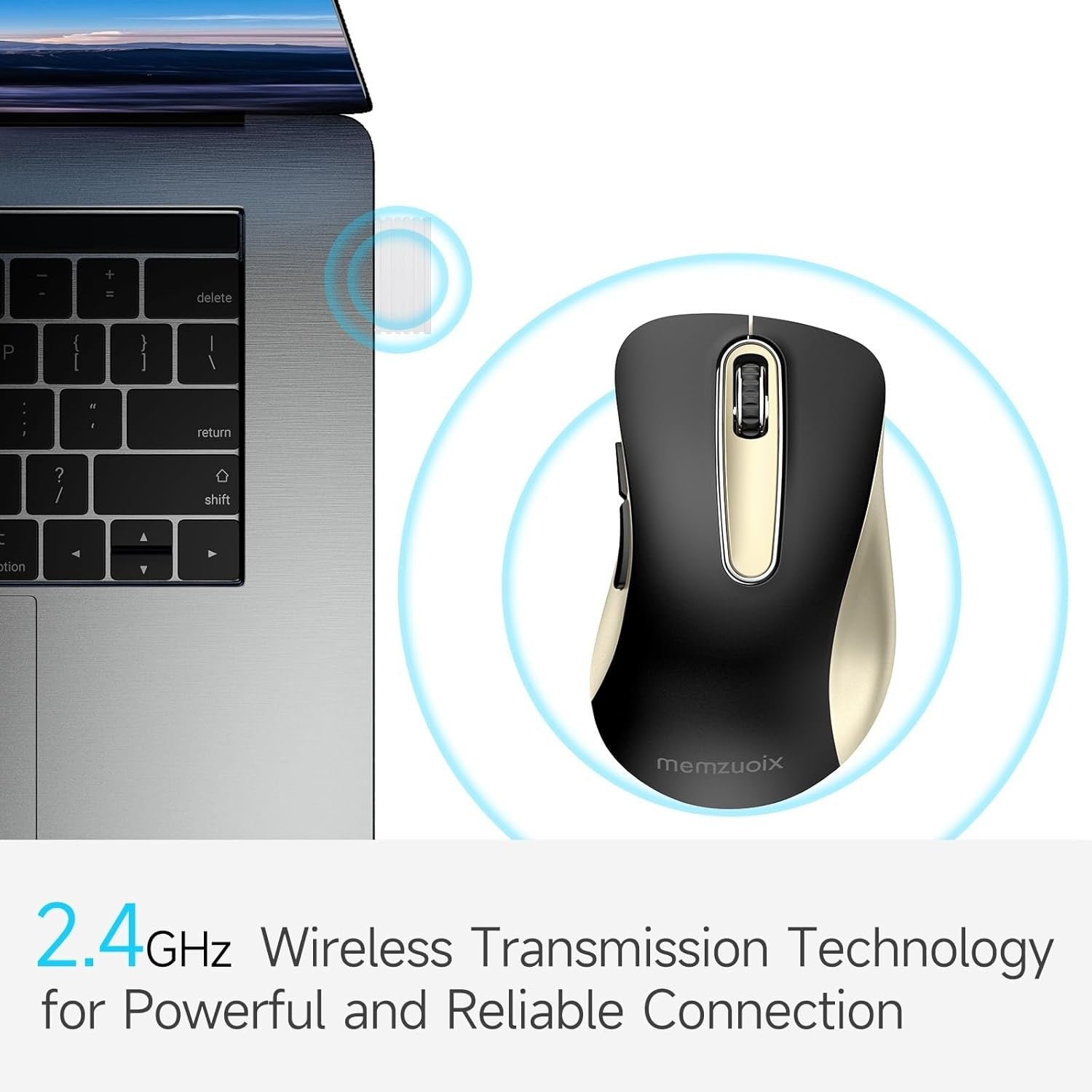 Black Gold Wireless Mouse 1400 DPI USB 2.4G 5 Button Ergonomic