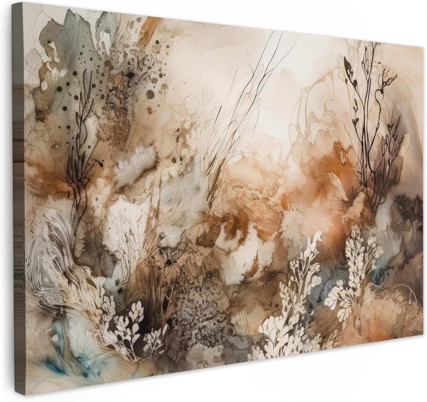 Abstract Floral Canvas Wall Art 30x20cm Beige Nature Print