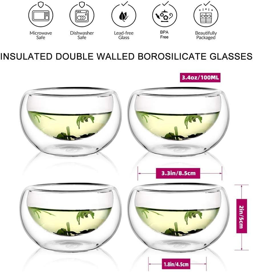 Glass Teapot Set 1000ml with Infuser Tea Warmer & 4 Teacups