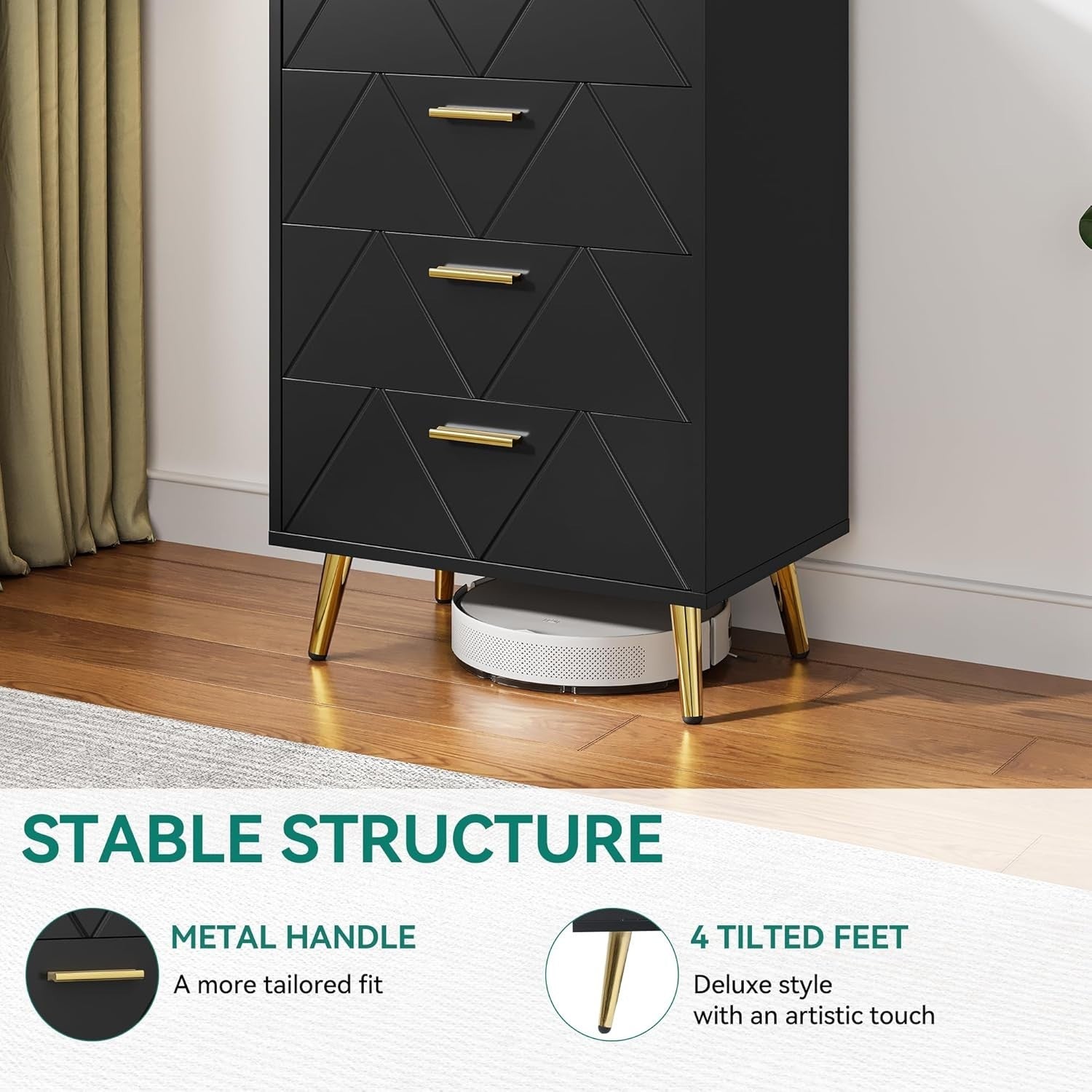 Black 4 Drawer Chest Bedroom Storage Cabinet Modern Wooden Organizer