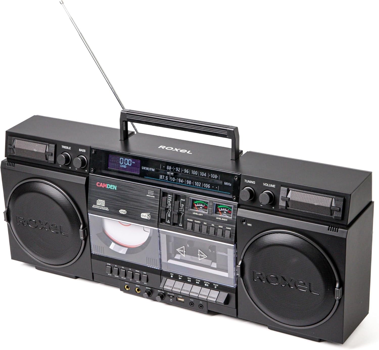 Retro Boombox Cassette CD Player DAB/FM Radio Bluetooth USB Black
