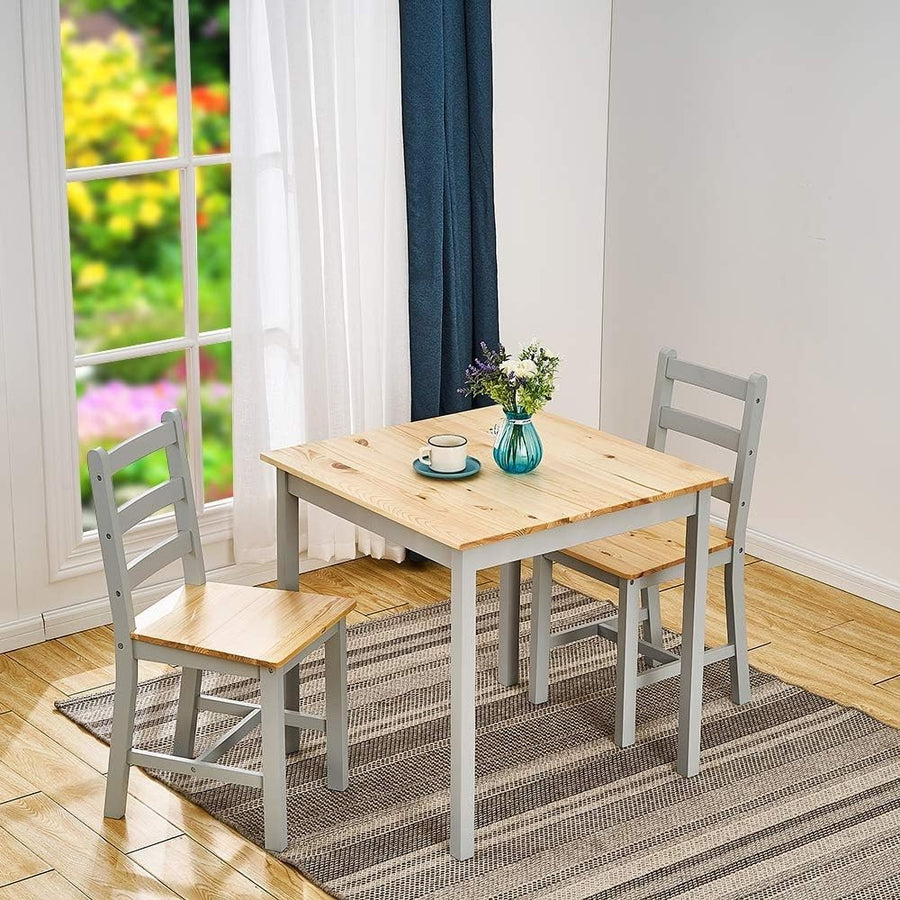 Solid Pine Dining Table & 2 Chairs Set | Durable Kitchen Furniture Grey
