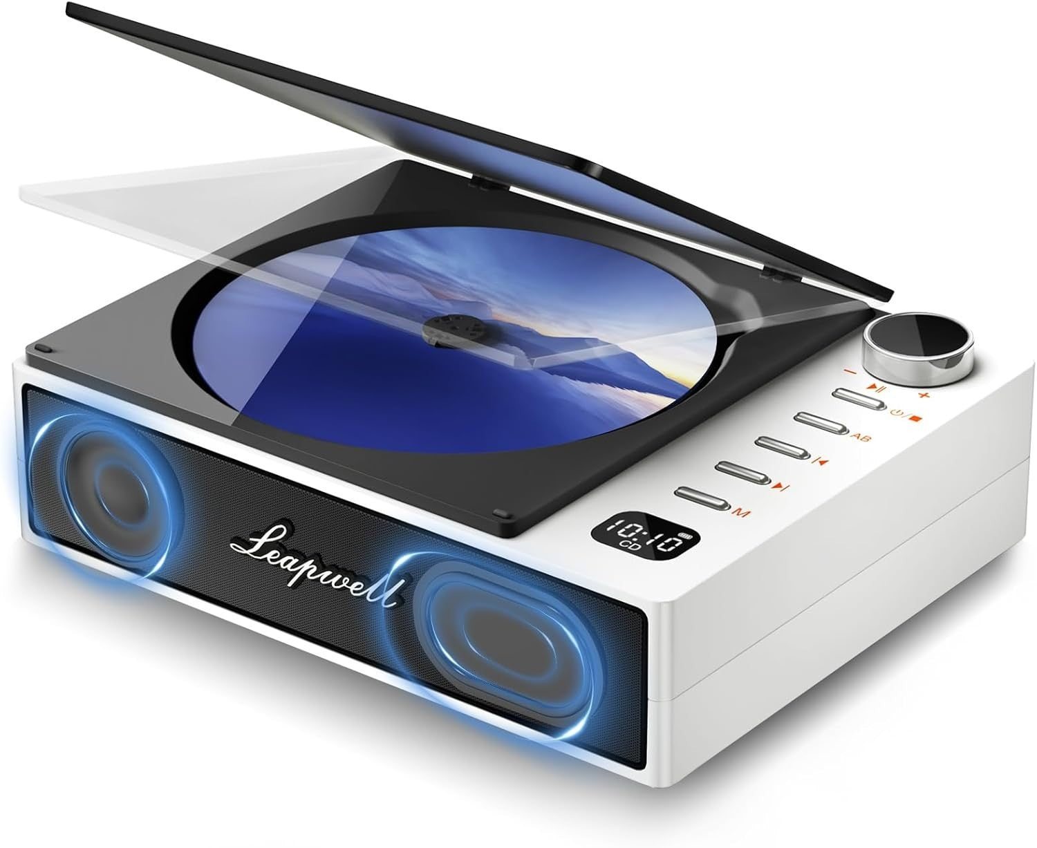 Portable Bluetooth CD Player HiFi Speakers USB AUX Optical Rechargeable White