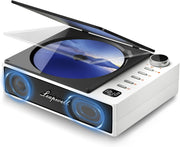 Portable Bluetooth CD Player HiFi Speakers USB AUX Optical Rechargeable White