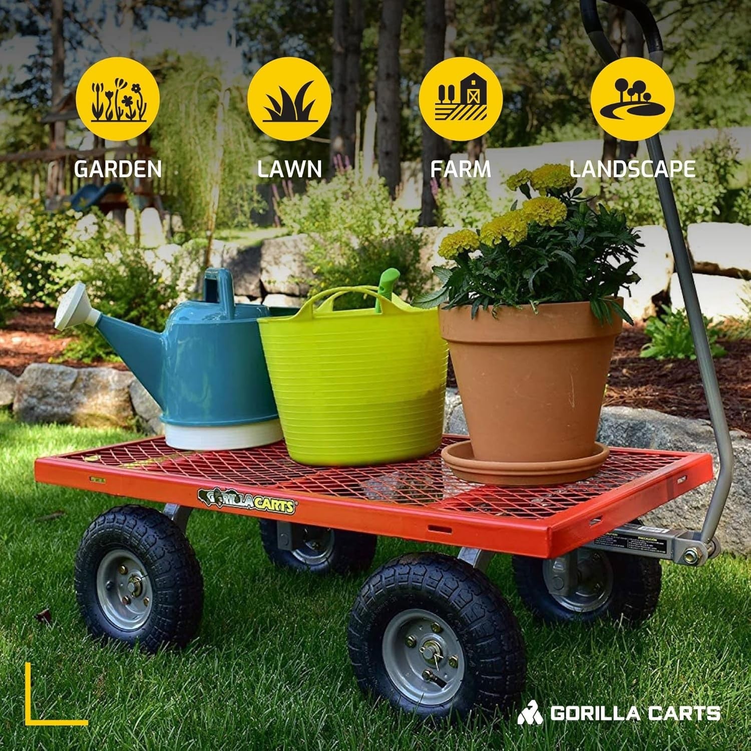 Heavy Duty 350kg Steel Garden Utility Wagon with Removable Sides & 10" Tires Red