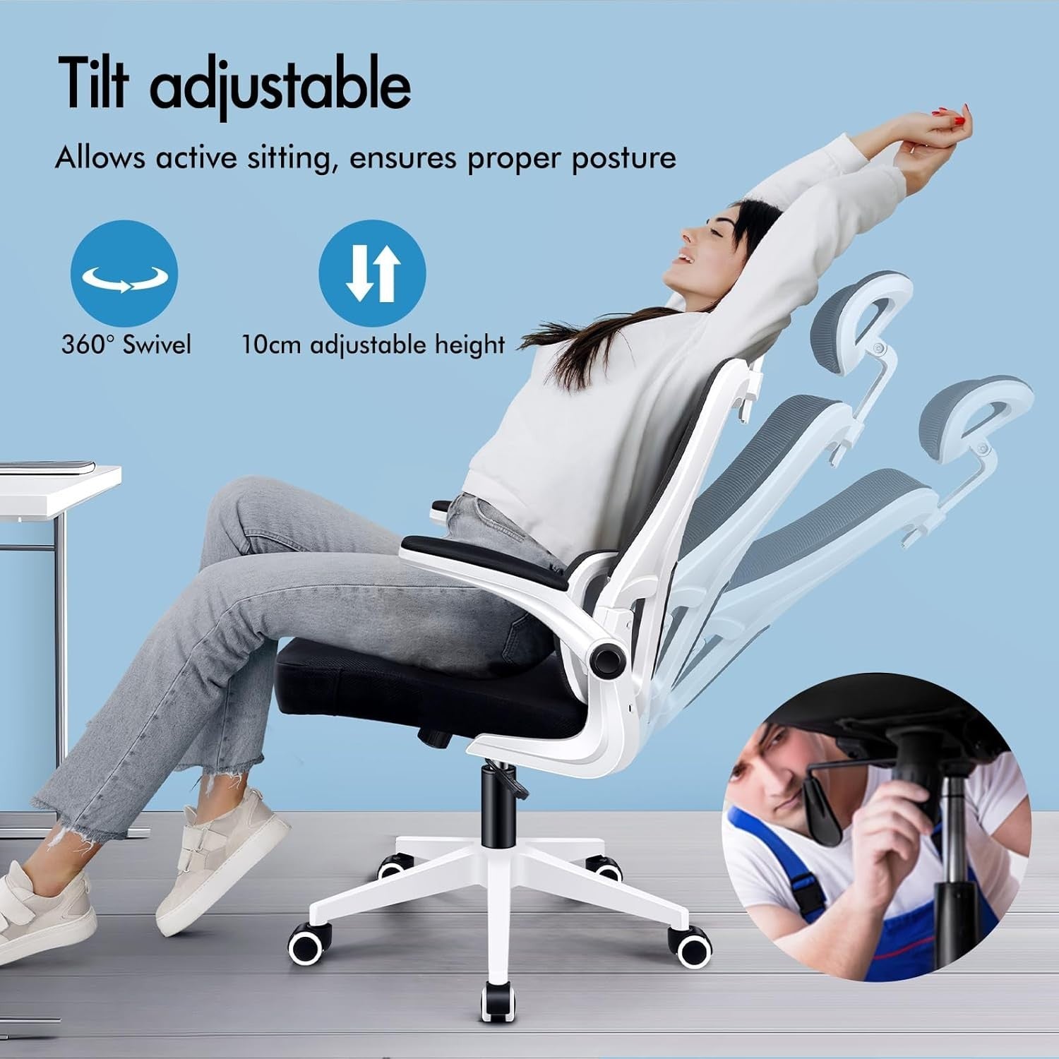Ergonomic Office Chair Mesh Back High-Back Computer Desk Flip-Up Arms Black