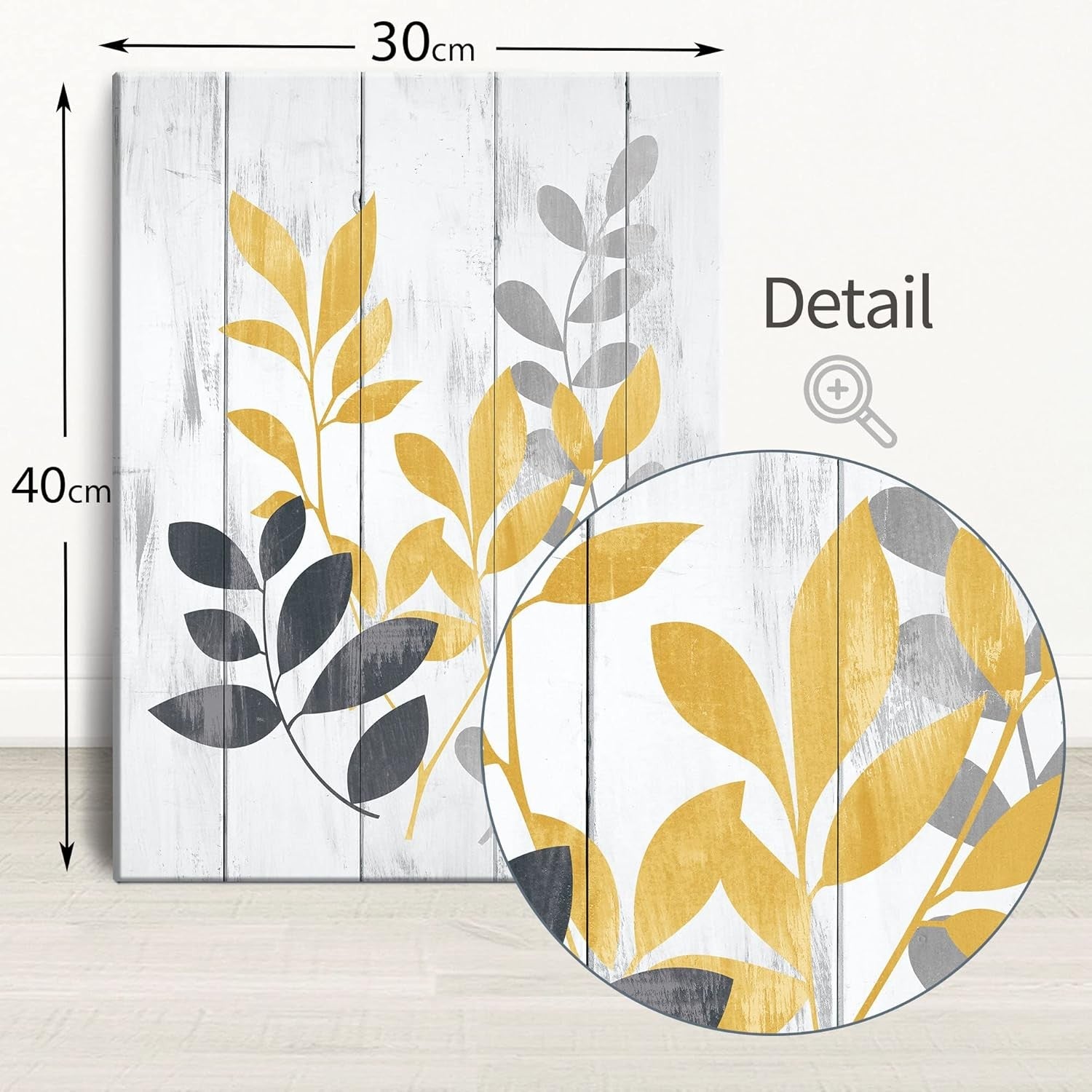 3-Piece Yellow Grey Leaf Canvas Wall Art Modern Home Decor