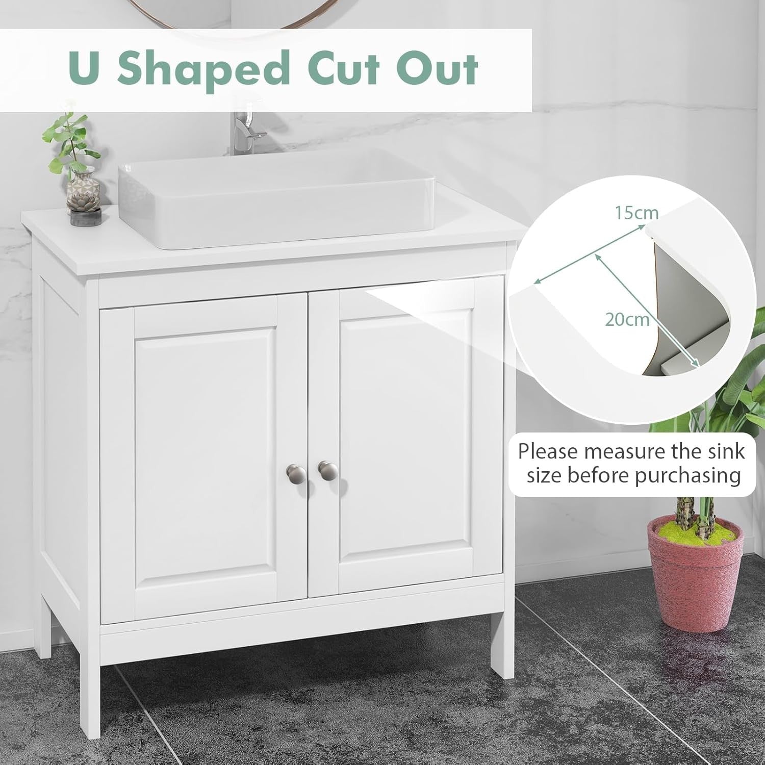 Under Sink Bathroom Cabinet 2 Door Storage Cupboard 60x30x62cm White