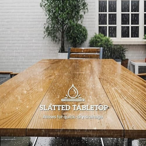 7 Piece Garden Dining Set Wooden Patio Table & 6 Chairs Parasol Hole