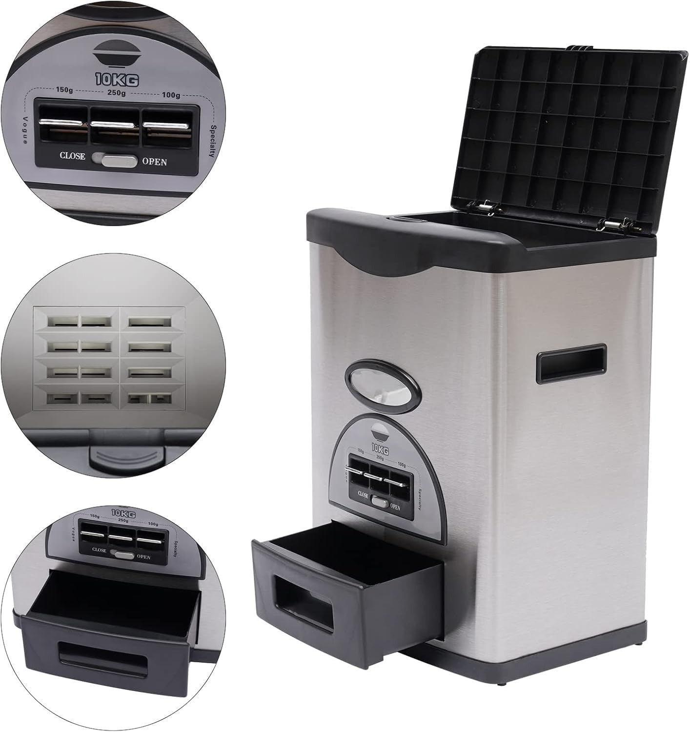 10KG Automatic Stainless Steel Grain Dispenser Rice Storage Bin