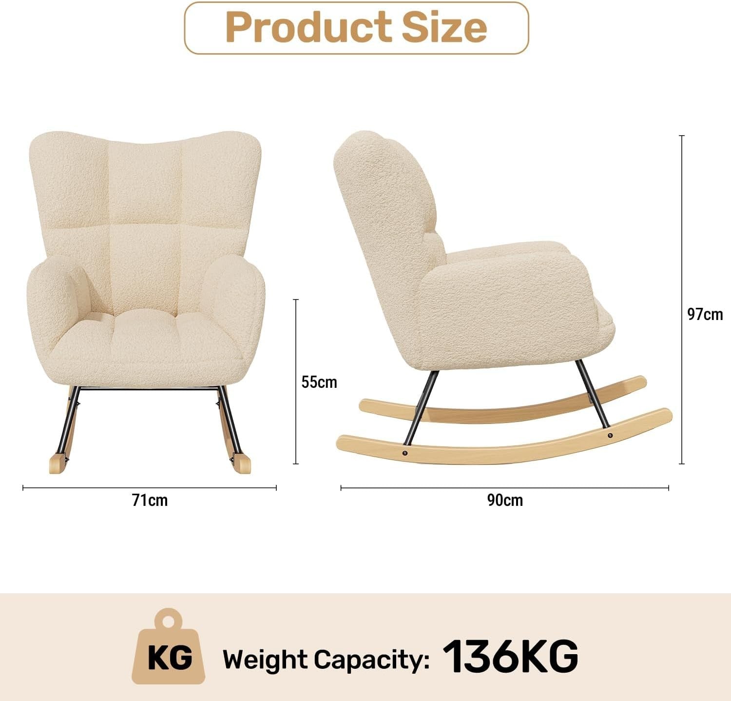 Cozy Lambswool Rocking Chair High Back Armrest Memory Foam Living Room Seat