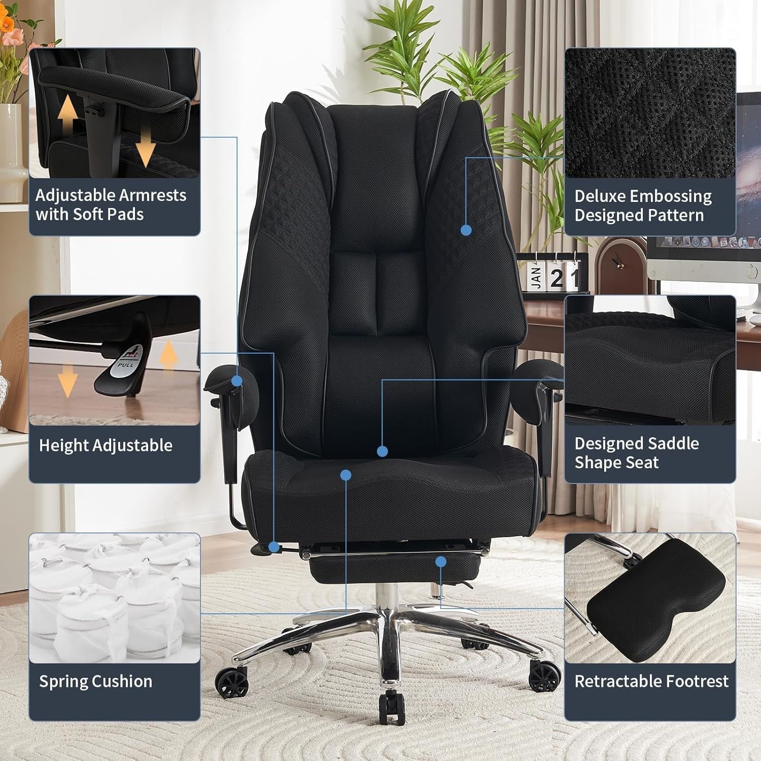 Big & Tall Mesh Office Chair 400 lbs Heavy Duty Recliner Ergonomic Desk Seat
