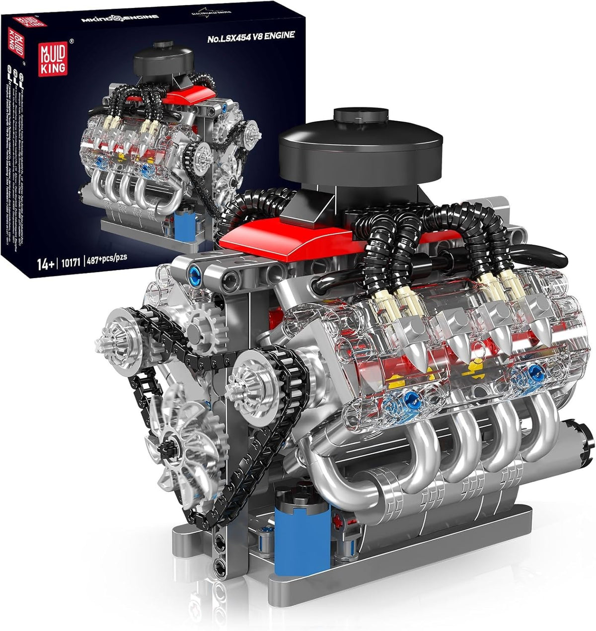 Motorised V8 Engine Model Kit 487PCS STEM Build Toy Car Mechanics Set