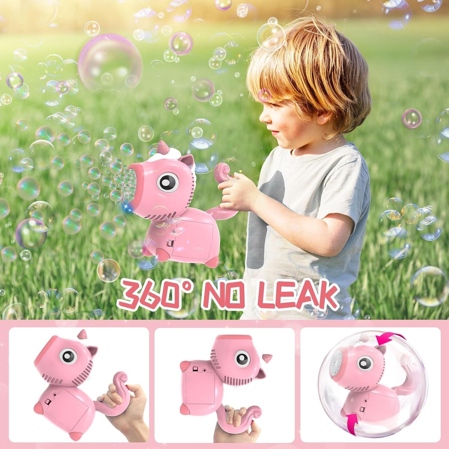 Unicorn Bubble Machine with Lights 10000 Bubbles Pink