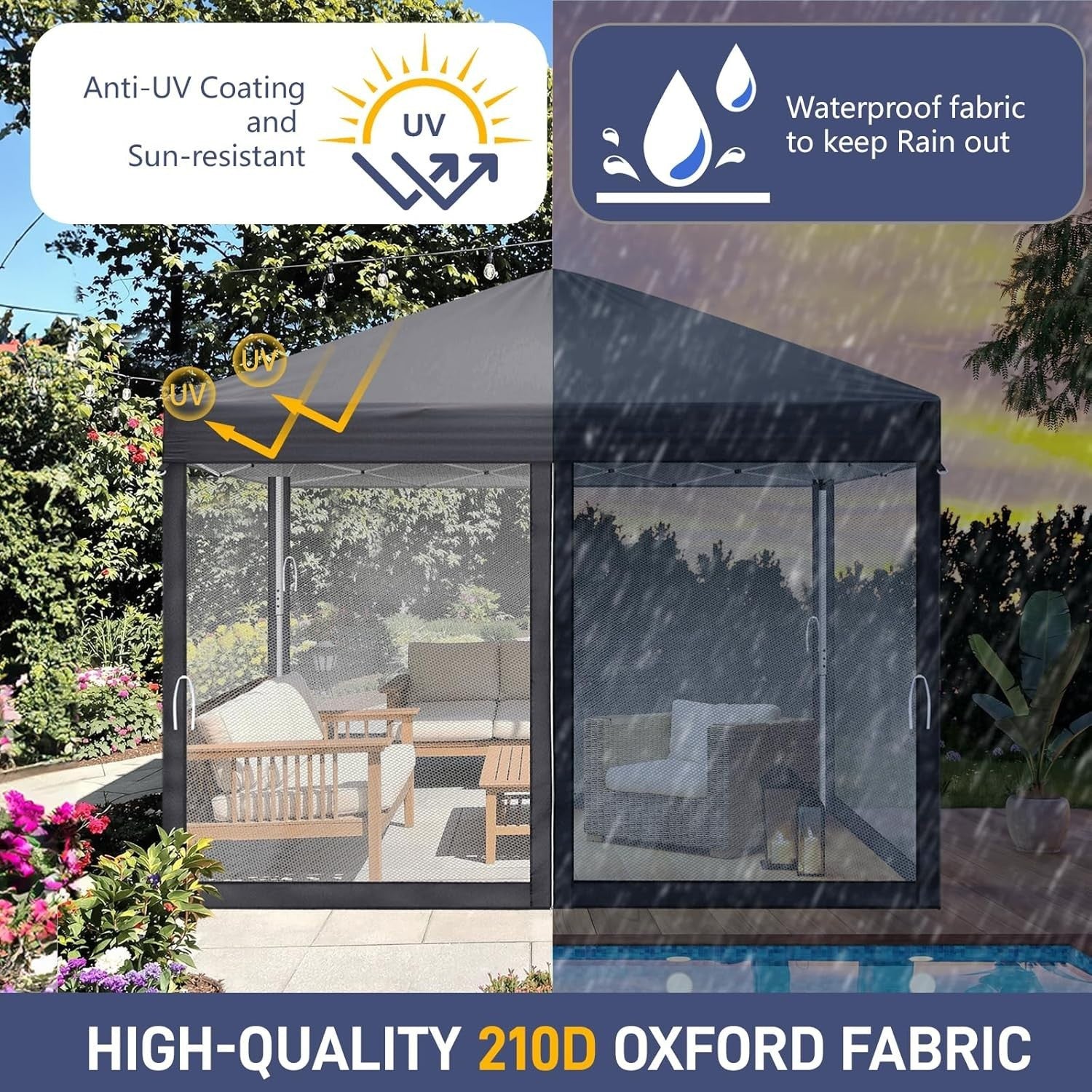 3x3M Pop Up Gazebo With Sides Mosquito Net Waterproof Garden Party Tent