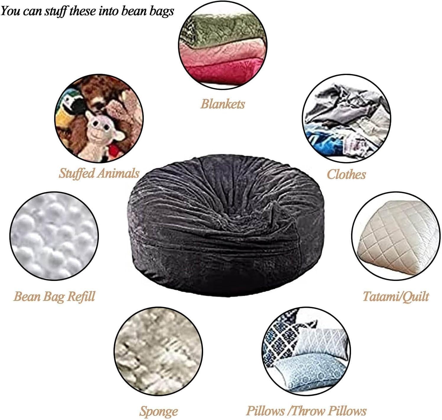 5.5ft Faux Fur Bean Bag Cover – XL Fluffy Seat for Adults Lounge Room