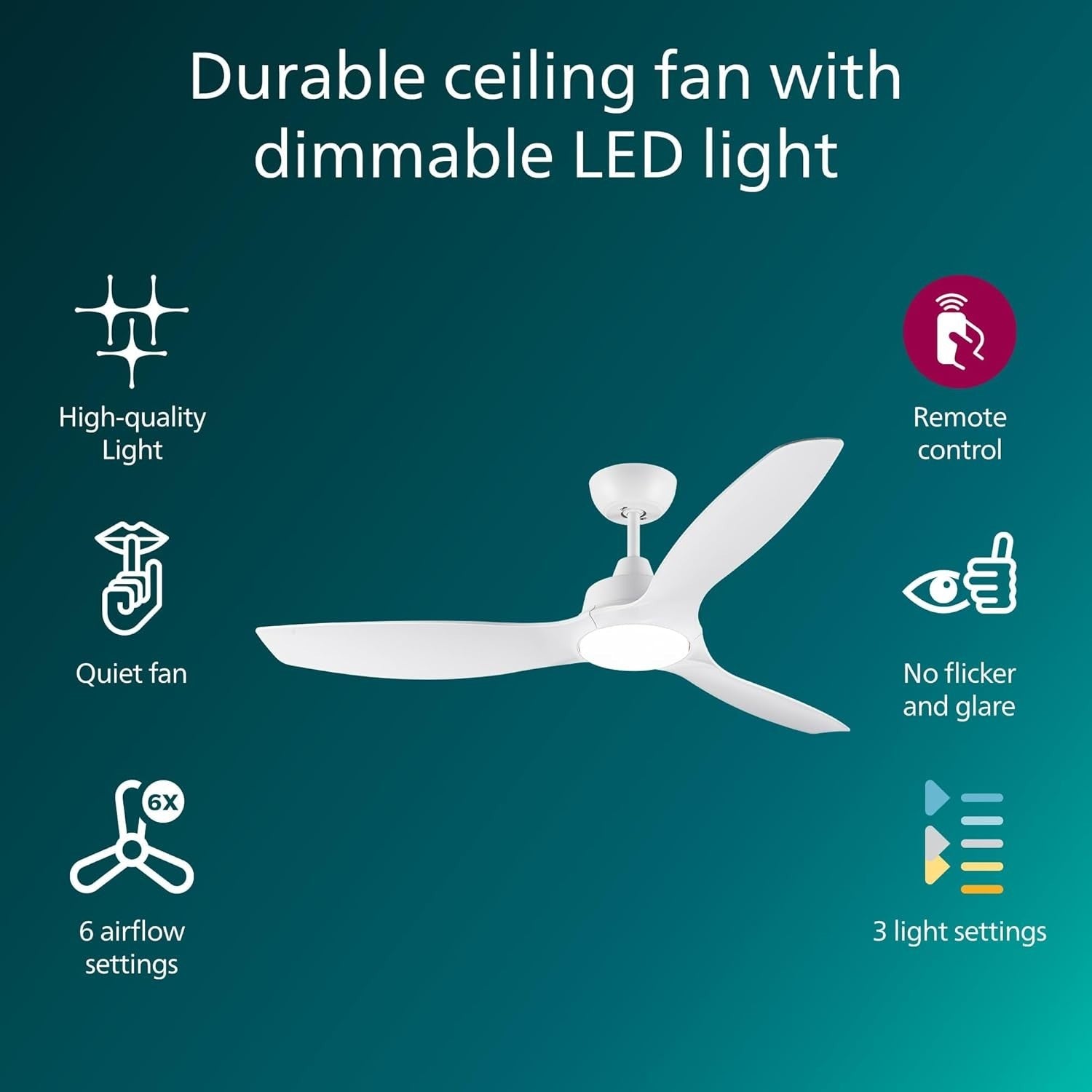 Philips 52" LED Ceiling Fan, 3 Color Temps, Dimming, DC Motor, Remote