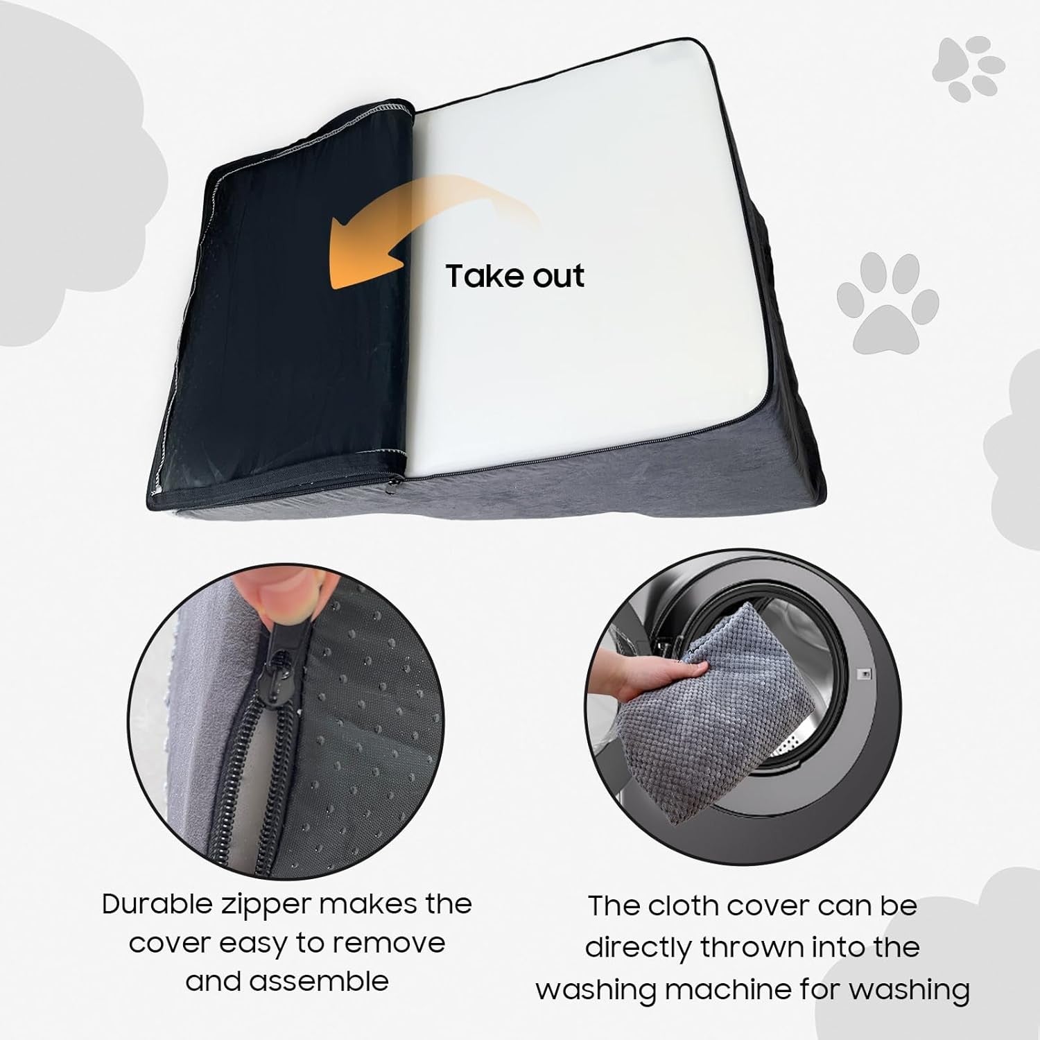 Dog Stairs for Small Dogs & Cats Foam Pet Steps Washable Cover Grey