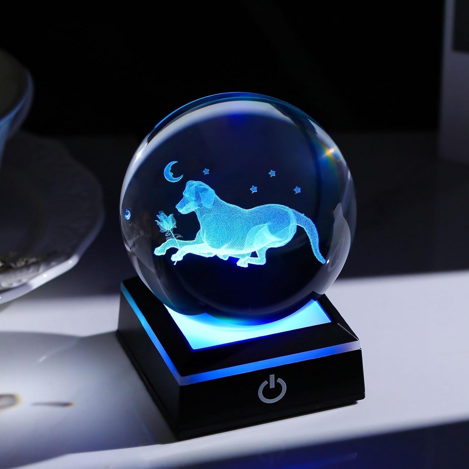 3D Crystal Dog LED Light Globe 8cm Glass Ornament Gift for Dog Lovers Home Decor