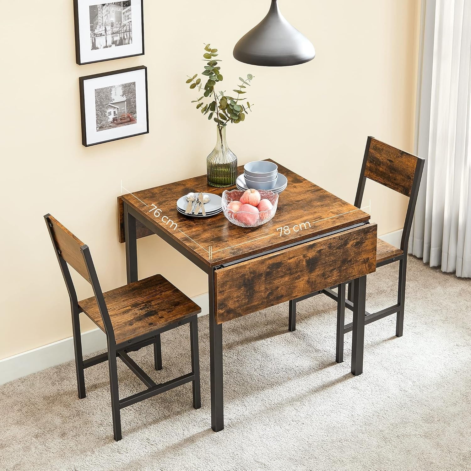 Industrial Drop Leaf Dining Table Folding Rustic Brown Black 2–4 Seater
