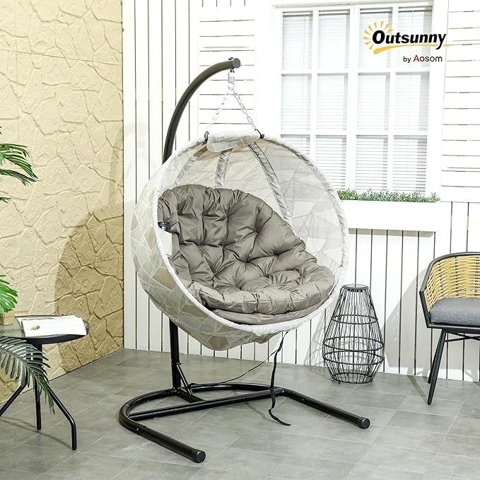 Luxury Garden Hanging Egg Chair with Stand, Folding Basket, Thick Cushion